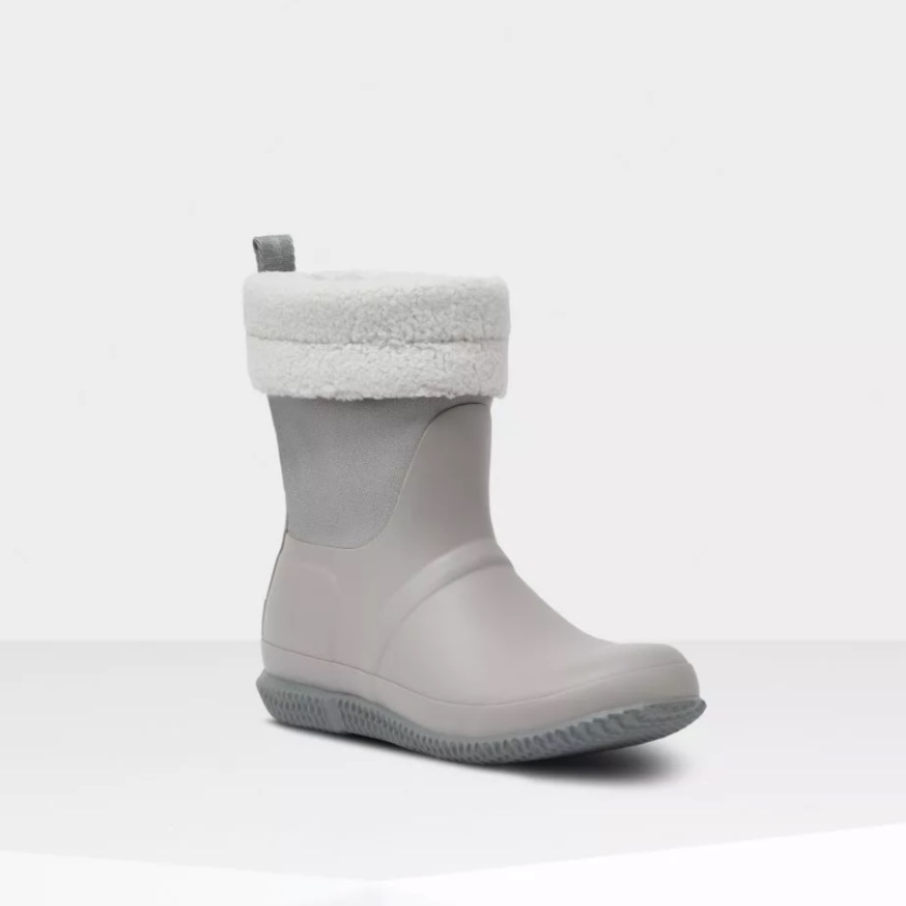 Hunter Women's Roll Top Insulated Sherpa Rain Boots in Light Grey Combo Size 9W